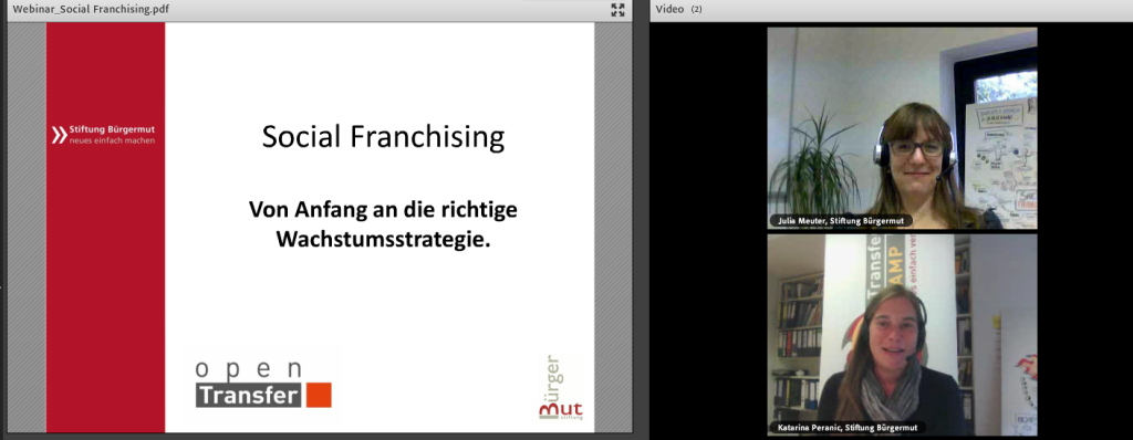 Screenshot vom Webinar "Social Franchising" mit Julia Meuter