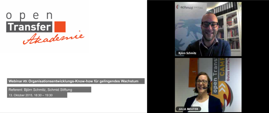 Julia Meuter und Björn Schmitz beim Webinar der openTransfer Akademie