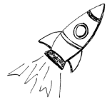 Eine gezeichnete Rakete beim Abheben